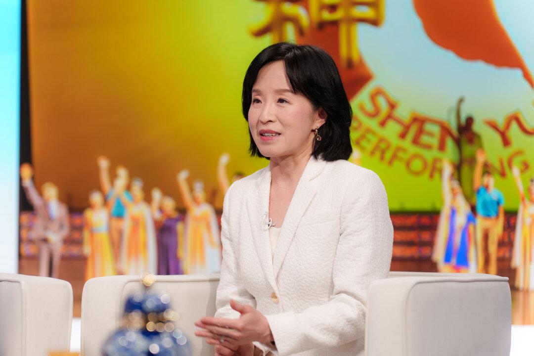 Ying Chen, vice president and conductor at Shen Yun Performing Arts, speaks in an interview with The Epoch Times' sister media NTD, in New York, on Nov. 27, 2024. (Otabius Williams/The Epoch Times)