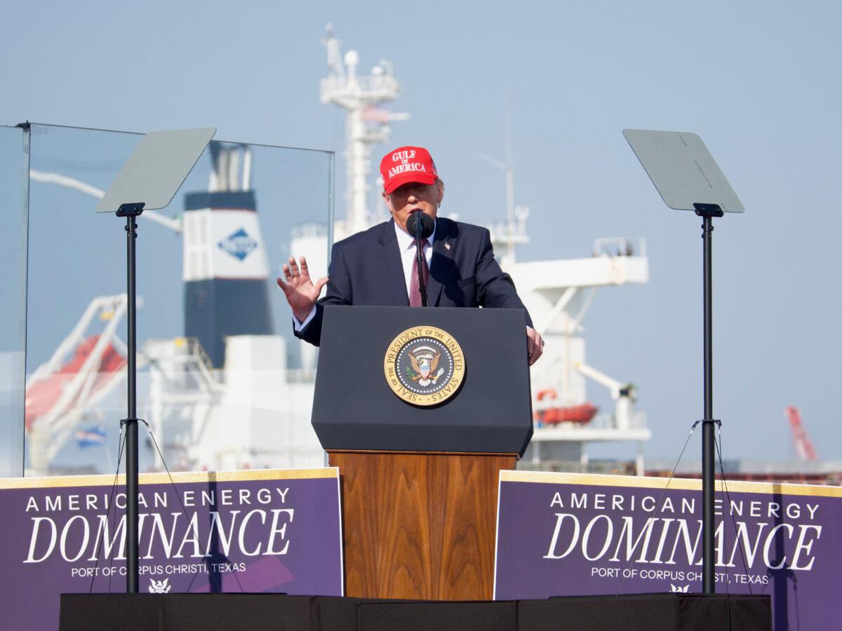 President Donald Trump speaks about American energy dominance at the Port of Corpus Christi in Texas on Feb. 27, 2026. (Travis Gillmore/The Epoch Times)