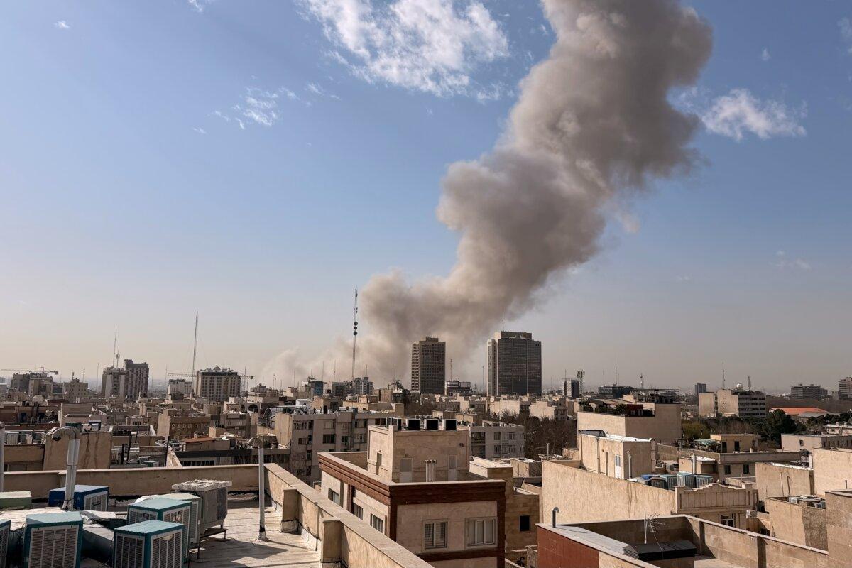 Smoke rises on the skyline after an explosion in Tehran, Iran, on Feb. 28, 2026.(AP Photo)