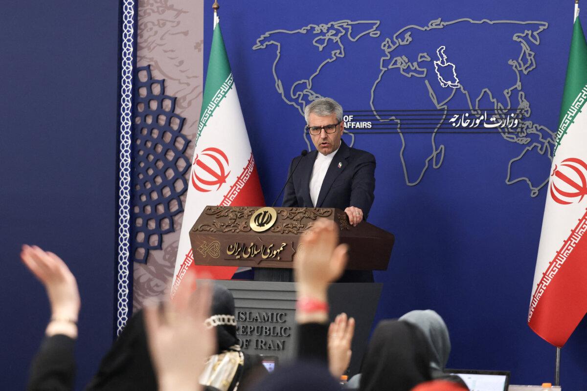 Iranian foreign ministry spokesman Esmail Baqaei responds to reporters during the weekly press conference held at the Ministry of Foreign Affairs in the capital Tehran, on Feb. 10, 2026. (Atta Kenare / AFP via Getty Images)