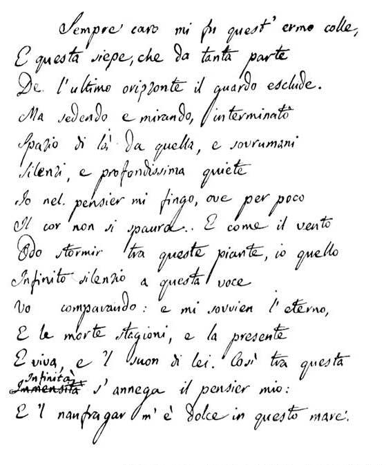 Original manuscript of "L'Infinito." (Public Domain)
