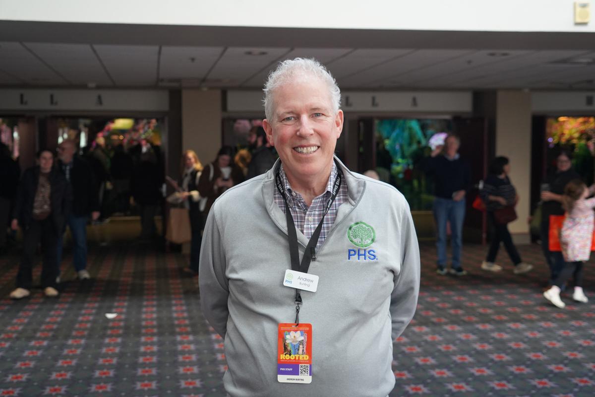 Andrew Bunting, vice president of horticulture at PHS, at The Philadelphia Flower Show at the Pennsylvania Convention Center, on March 1, 2026. (William Huang/The Epoch Times)