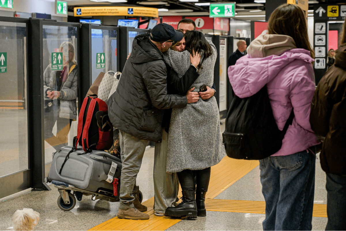 Passengers arrive from Abu Dhabi at Leonardo da Vinci Rome Fiumicino Airport in Fiumicino, Italy, on March 3, 2026. (Valentina Stefanelli/LaPresse via AP)