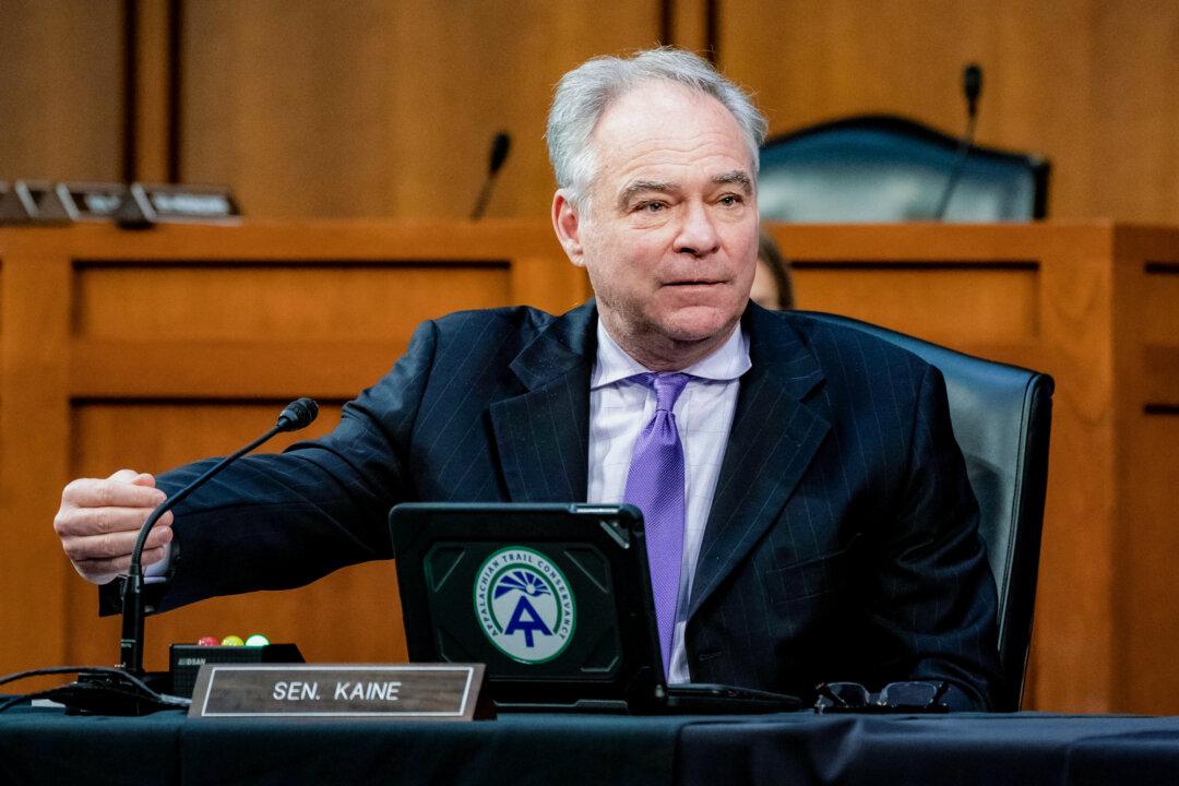 (Left) Sen. Tim Kaine (D-Va.) speaks during a Senate committee hearing on Capitol Hill in Washington on March 18, 2021. (Right) Sen. Michael Bennet (D-Colo.) speaks at a hearing at the US Capitol on Feb. 15, 2023. Five years ago, Kaine and Bennet proposed allowing consumers to opt into Medicare in counties with fewer than three insurers offering Affordable Care Act plans. (Anna Moneymaker/Pool/Getty Images, Kevin Dietsch/Getty Images)