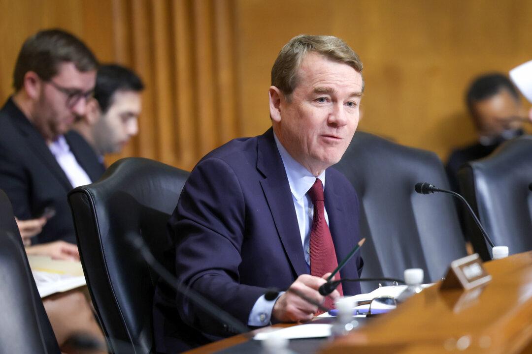 (Left) Sen. Tim Kaine (D-Va.) speaks during a Senate committee hearing on Capitol Hill in Washington on March 18, 2021. (Right) Sen. Michael Bennet (D-Colo.) speaks at a hearing at the US Capitol on Feb. 15, 2023. Five years ago, Kaine and Bennet proposed allowing consumers to opt into Medicare in counties with fewer than three insurers offering Affordable Care Act plans. (Anna Moneymaker/Pool/Getty Images, Kevin Dietsch/Getty Images)