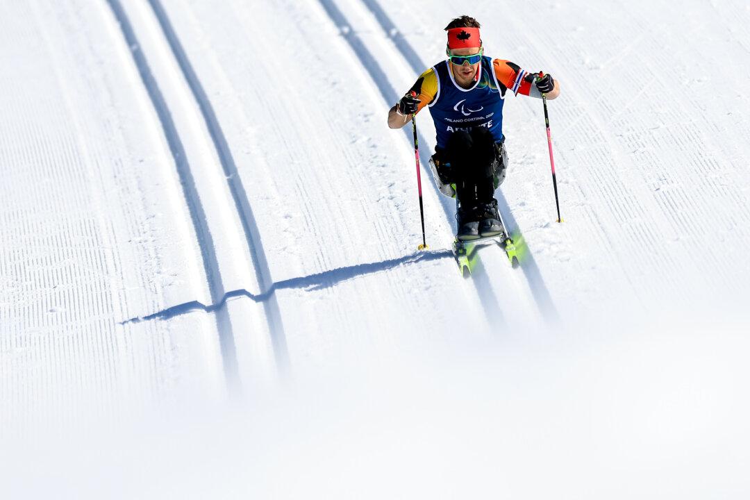 VAL DI FIEMME, ITALY - MARCH 05: Derek Zaplotinsky of Team Canada participates in training ahead of the Milano Cortina 2026 Winter Paralympic Games at Tesero Cross-Country Skiing Stadium on March 05, 2026 in Val di Fiemme, Italy. (Photo by Buda Mendes/Getty Images)
