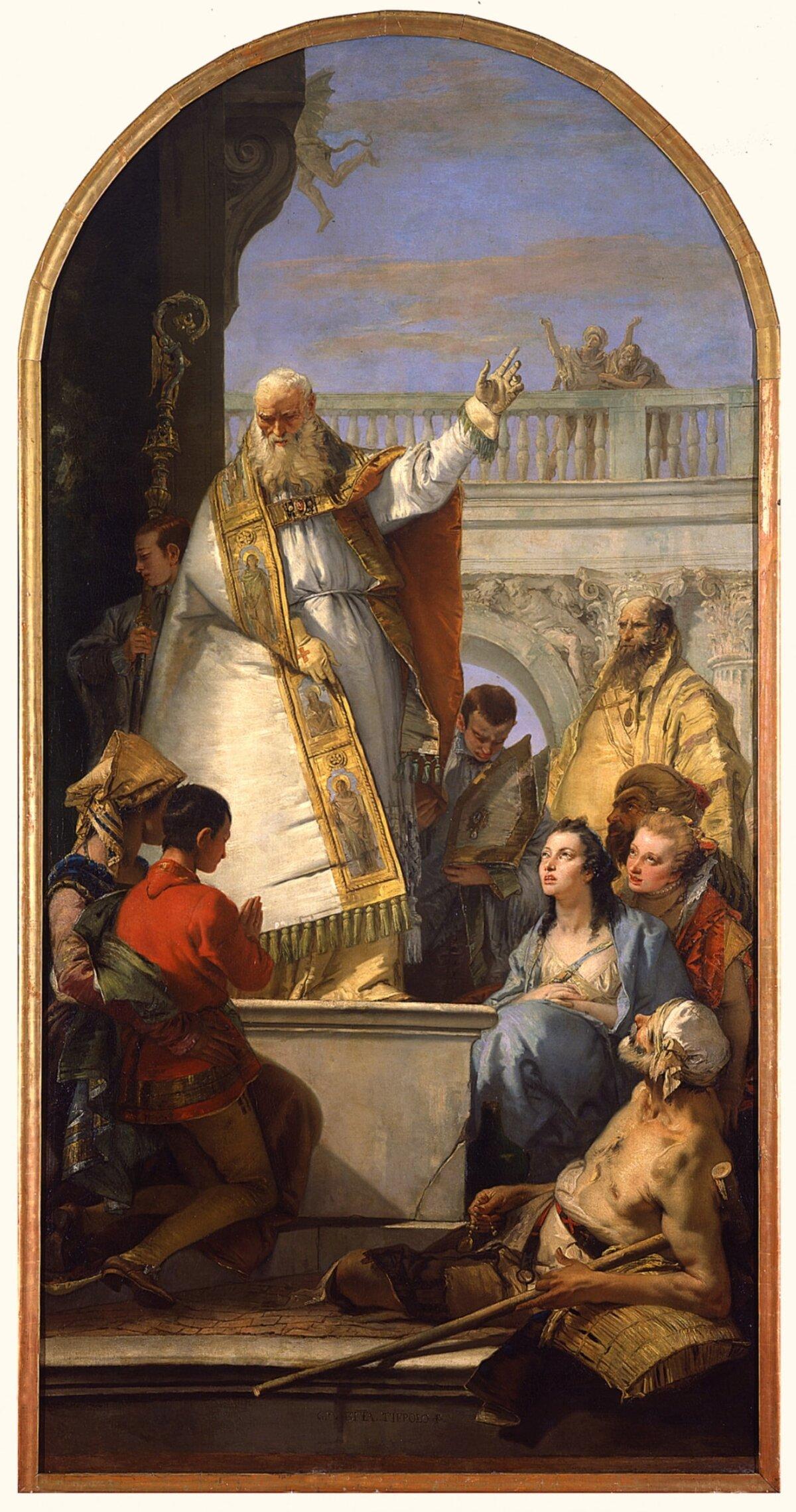 ”St. Patrick, Bishop of Ireland,” 1746, by Giovanni Battista Tiepolo. Oil on canvas; 10 foot 9 1/8 inches by 67 3/8 inches. Civic Museums of Padua, Italy. (Public Domain)
