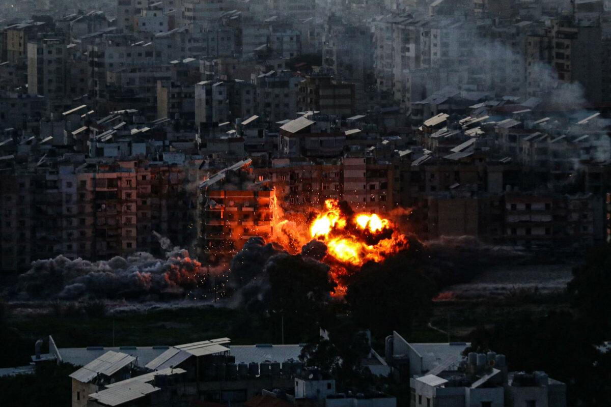 A fireball ascends from the site of an Israeli air strike that targeted an area in Beirut's southern suburbs in Lebanon, on March 6, 2026. (AFP via Getty Images)
