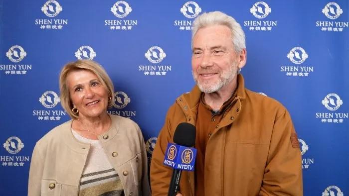 Christine and Didier Boidin at the Corum in Montpellier on March 3, 2026, where they attended a performance of Shen Yun. (NTD)