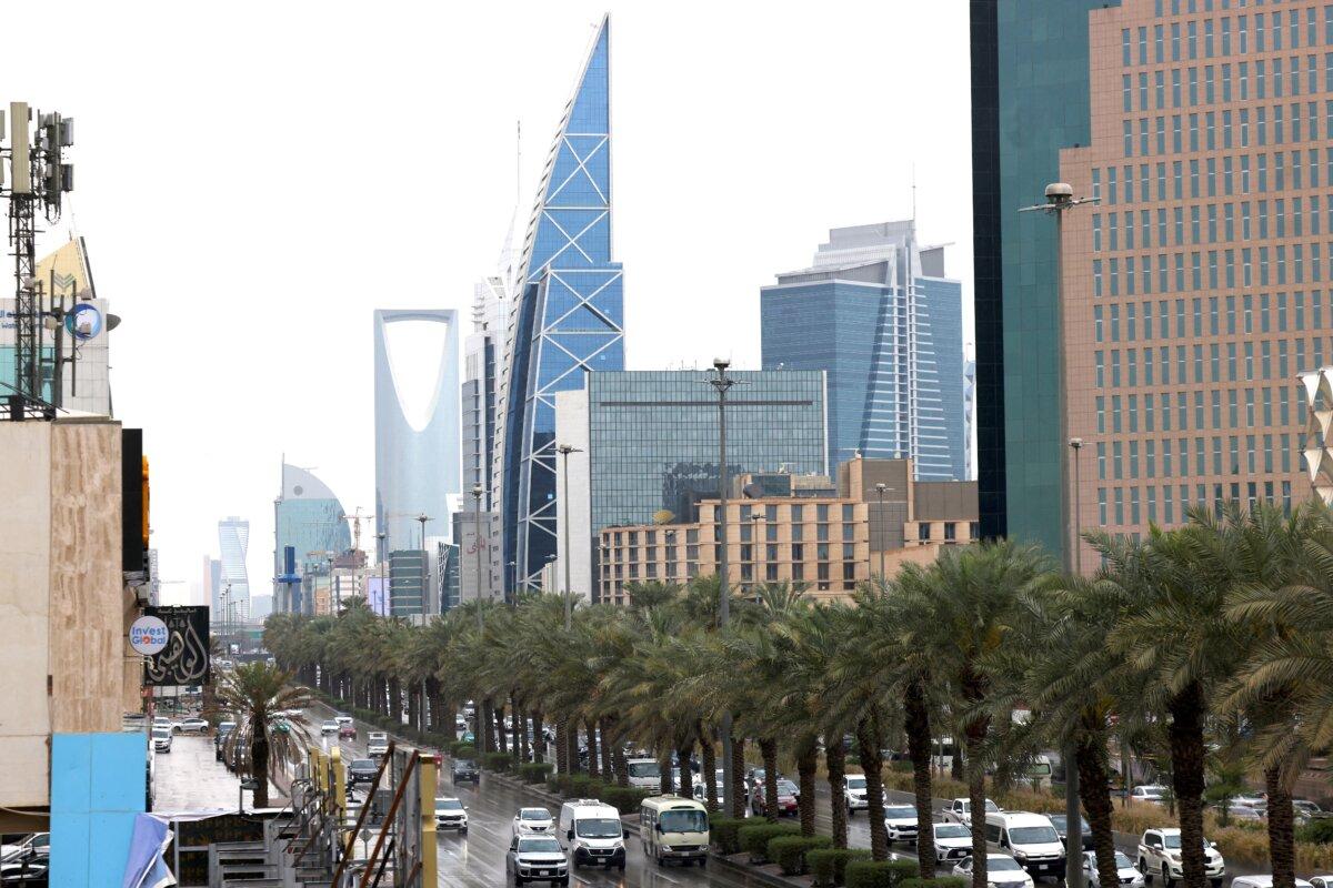 Vehicles drive along the King Fahad Road, a principal transport artery that links the city's southern and northern districts, in the Saudi capital Riyadh on March 3, 2026. (Fayez Nureldine/AFP via Getty Images)