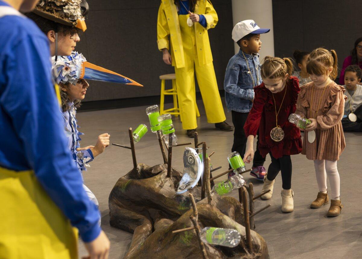 Puppetry, colorful props, and playful storytelling bring the watery adventure of “Splish Splash: A Day on the Lake” to life for children ages 5 and under. (Boris Martin)