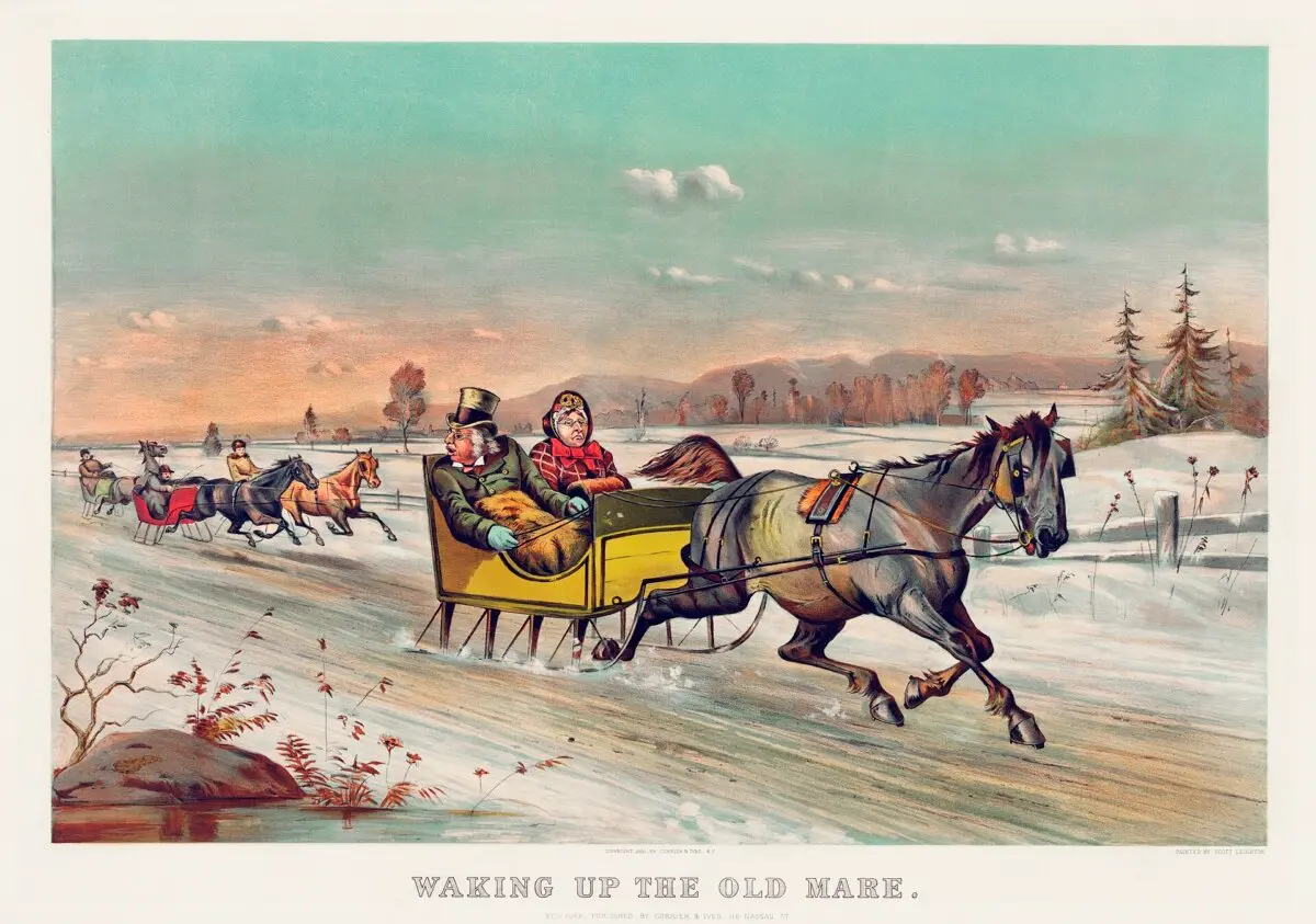 “Waking up the old mare,” 1881 by Currier & Ives. (Public Domain)
