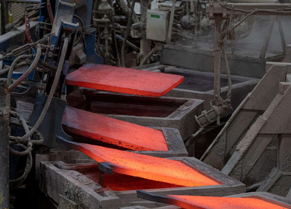 Copper anodes are cast at a plant in Montreal on July 25, 2025. (The Canadian Press/Christinne Muschi)