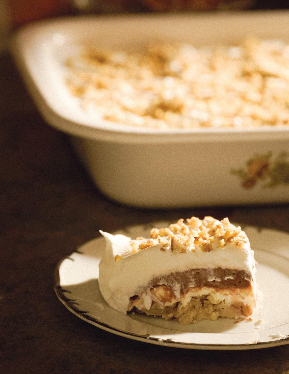 Naomi's Possum Pie starts with a buttery, pecan-studded crust that adds a satisfying crunch beneath its creamy, decadent layers. (Reactor Media)