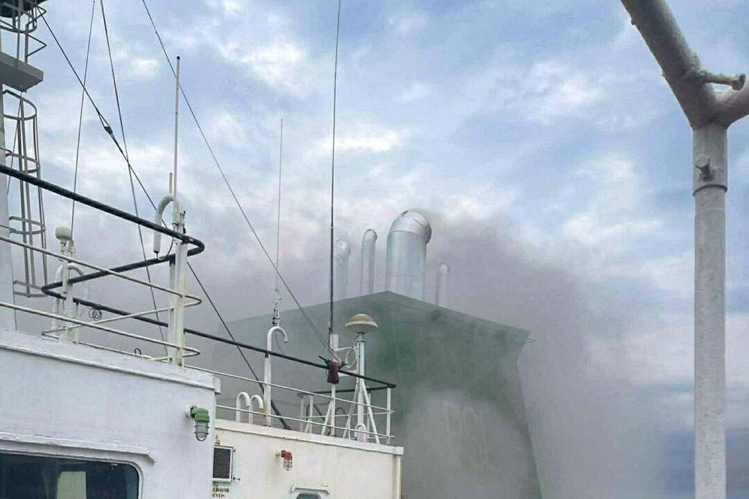 Smoke rising from the Thai bulk carrier “Mayuree Naree”after an attack in the Strait of Hormuz on March 11, 2026. (Royal Thai Navy/Handout Via Reuters)