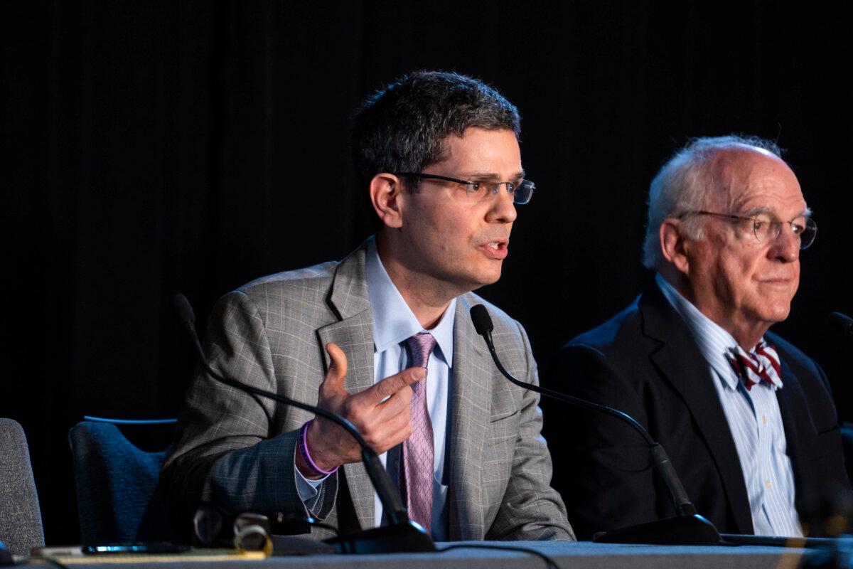Dr. Kurt Miceli speaks during “Genspect—Life beyond transition” event in Washington on March 12, 2026. (Madalina Kilroy/The Epoch Times)