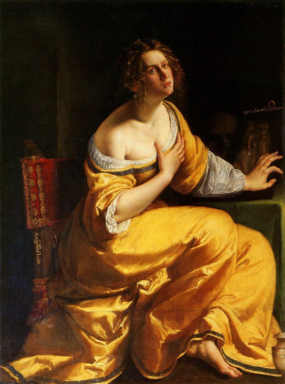 "Mary Magdalene," 1620, by Artemisia Gentileschi. Oil on canvas; 57 5/8 inches by 42 1/2 inches. Royal Apartments, Palatine Gallery, Florence, Italy. (Public Domain)