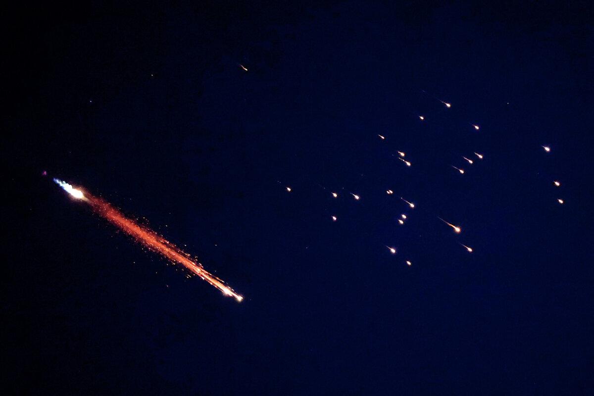 Rocket trails are seen in the sky above Netanya, Israel, on March 7, 2026. (Jack Guez / AFP via Getty Images)