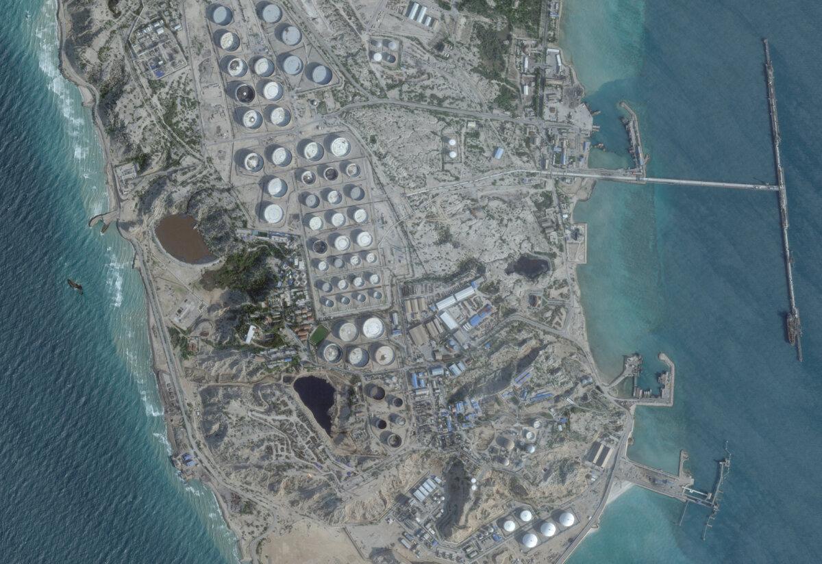 A satellite image shows an oil terminal at Kharg Island, Iran, on Feb. 25, 2026. (2026 Planet Labs PBC/Handout via Reuters)