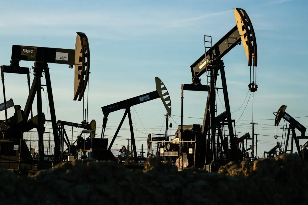 Pumpjacks operate while others stand idle in the Belridge oil field near McKittrick, Calif., on March 10, 2026. A barrel of oil passed the $100 mark yesterday amid the war in Iran for the first time since the Russian invasion of Ukraine in 2022. (Mario Tama/Getty Images)