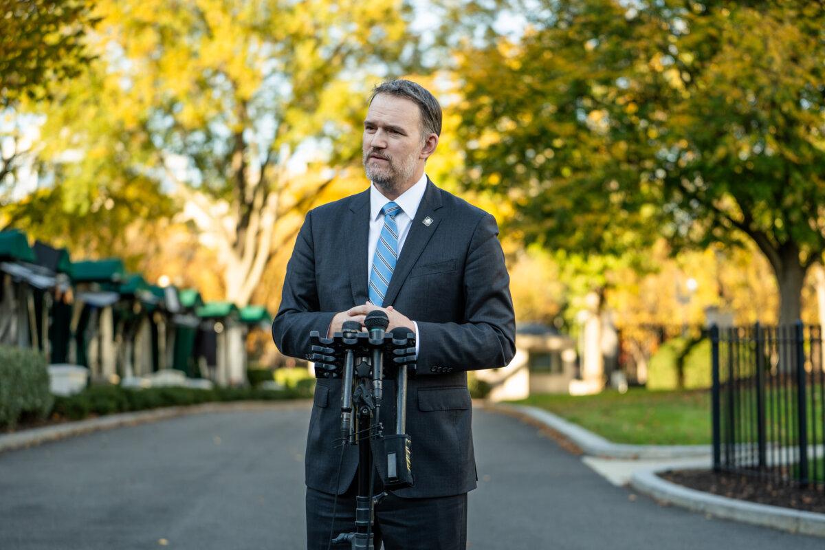 U.S. Trade Representative Jamieson Greer speaks to reporters at the White House on Oct. 30, 2025. (Madalina Kilroy/The Epoch Times)