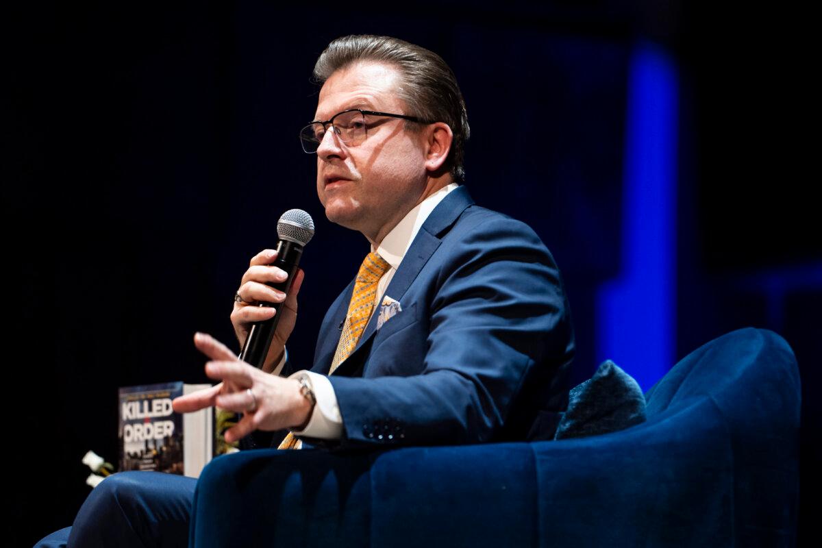 Jan Jekielek, Epoch Times senior editor and host of American Thought Leaders, speaks during his “Killed to Order” book launch at the Trump-Kennedy Center in Washington on March 16, 2026. (Madalina Kilroy/The Epoch Times)