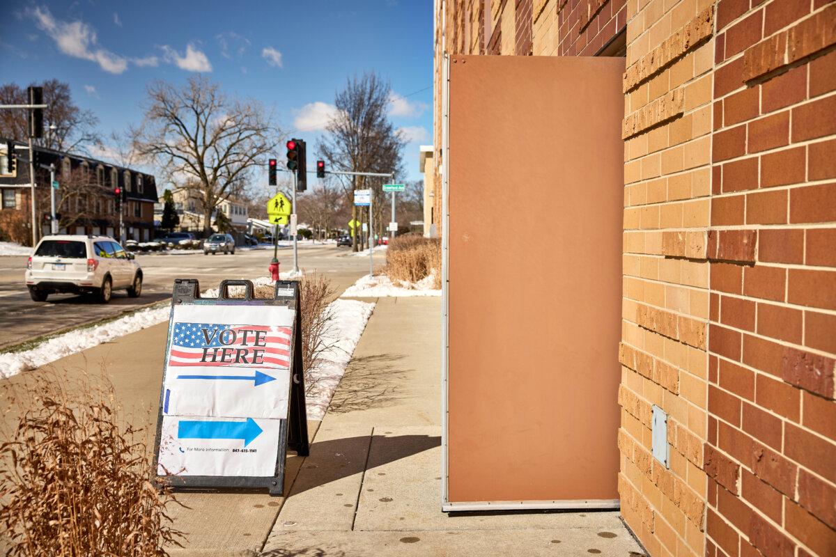 A polling site in Evanston, Ill., on March 17, 2026. (Nathaniel Smith for The Epoch Times)