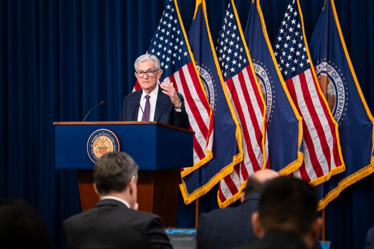 Federal Reserve Chair Jerome Powell speaks at a news conference following the Federal Open Market Committee meeting in Washington on March 18, 2026. (Madalina Kilroy/The Epoch Times)