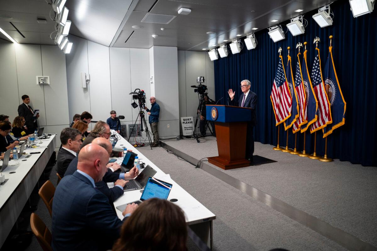 Federal Reserve Chairman Jerome Powell speaks at a news conference following the Federal Open Market Committee meeting in Washington, on March 18, 2026. (Madalina Kilroy/The Epoch Times)