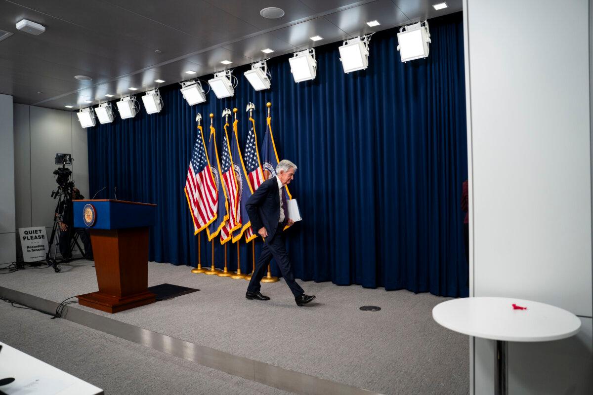 Federal Reserve Chair Jerome Powell speaks at a news conference following the Federal Open Market Committee (FOMC) meeting in Washington on March 18, 2026. (Madalina Kilroy/The Epoch Times)