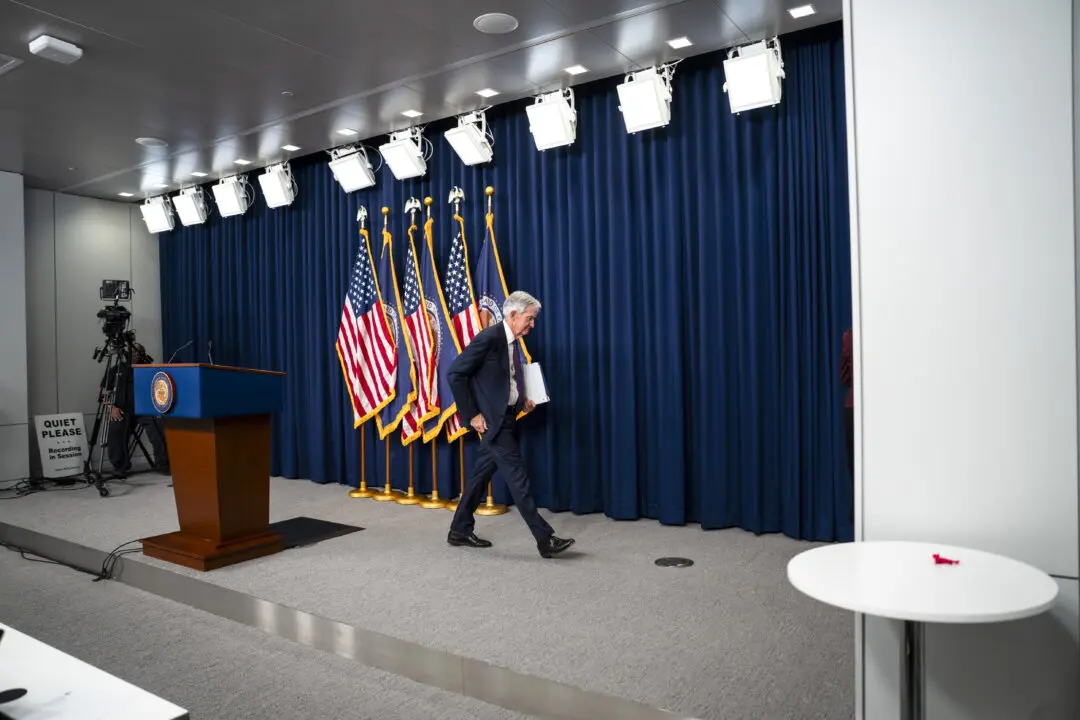 Federal Reserve Chair Jerome Powell speaks at a news conference following the Federal Open Market Committee (FOMC) meeting in Washington on March 18, 2026.(Madalina Kilroy/The Epoch Times)