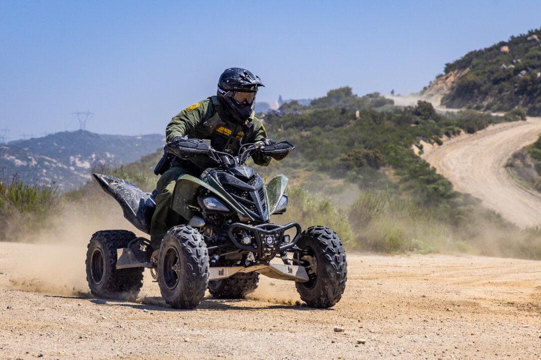 (Top) Illegal immigrants gather at a processing center run by nonprofit groups in the City Heights neighborhood of San Diego on Oct. 31, 2023. (Bottom Left) A U.S. Border Patrol agent enters through the U.S.–Mexico border wall outside of San Diego on Jan. 20, 2026. (Bottom Right) Border Patrol agents monitor the southern border using ATVs outside of Campo, Calif., on April 12, 2024. (John Fredricks/The Epoch Times)