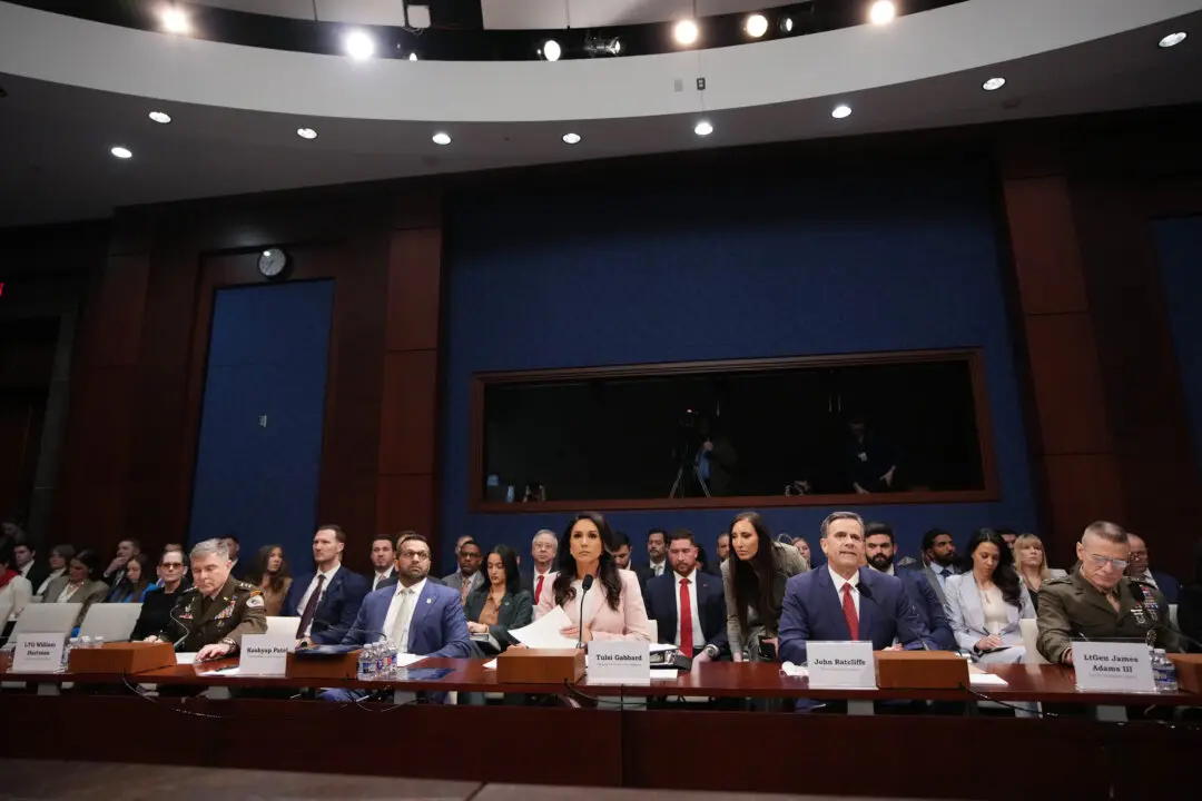 WASHINGTON, DC - MARCH 19: (L-R) acting Commander of U.S. Cyber Command and acting Director of the National Security Agency Lt. Gen. William Hartman, Federal Bureau of Investigation Director Kash Patel, Director of National Intelligence Tulsi Gabbard, Central Intelligence Agency Director John Ratcliffe and Director of the Defense Intelligence Agency (DIA) Lt. Gen. James Adams III arrive to testify during a House Select Intelligence Committee hearing on March 19, 2026 in Washington, DC. The hearing was held to assess worldwide threats in 2026. (Photo by Andrew Harnik/Getty Images)