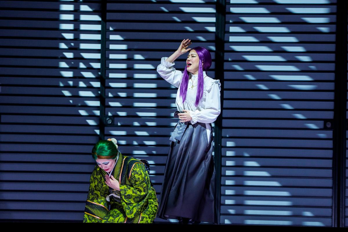 Suzuki (Nozomi Kato, L) grieves with Cio-Cio-San (Karah Son), in "Madama Butterfly." (Todd Rosenberg)