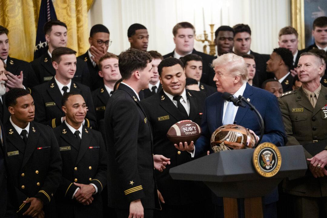 President Donald Trump participates in the Commander in Chief Trophy presentation in the East Room of the White House on March 20, 2026.(Madalina Kilroy/The Epoch Times)