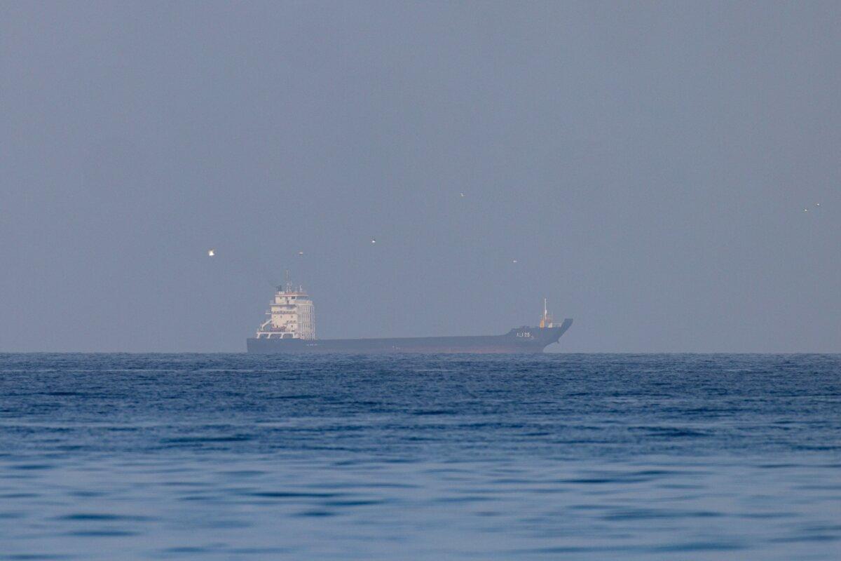 Cargo vessel, Ali 25, in the Gulf, near the Strait of Hormuz, in northern Ras al Khaimah, United Arab Emirates, on March 22, 2026. (Stringer/Getty Images)