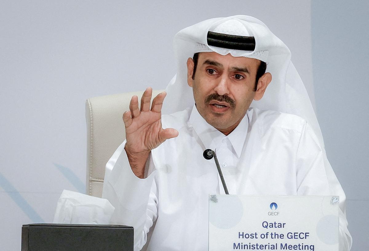 卡塔爾能源公司(QatarEnergy)首席執行官薩阿德·卡比(Saad al-Kaabi)於2025年10月23日在卡塔爾多哈(Doha)舉行的第27屆天然氣出口國論壇部長級會議上發表講話,討論天然氣的未來和全球能源安全問題。(Ibraheem Abu Mustafa/File Photo)
