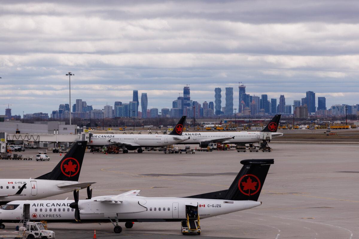 Planes are seen at the Toronto Pearson International Airport on March 31, 2025. (Cole Burston/Getty Images)