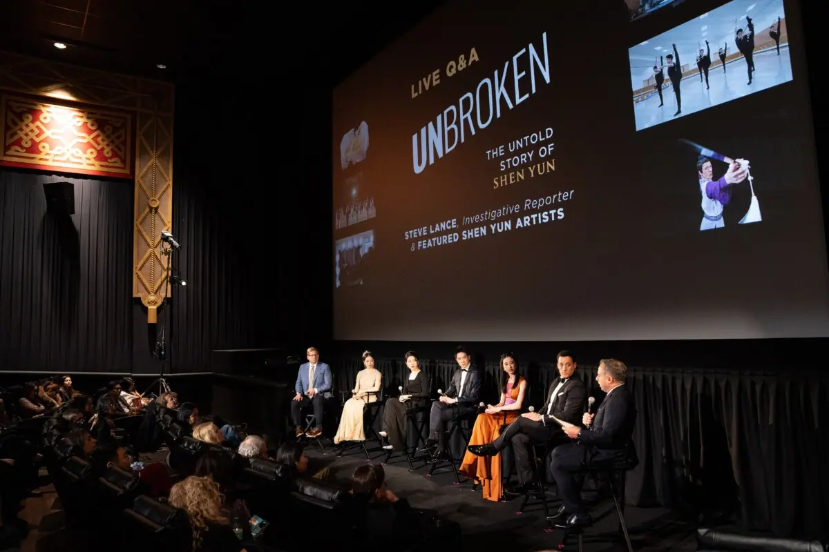 A panel discussion after the world premiere of "Unbroken: The Untold Story of Shen Yun" at AMC Theater at Lincoln Square in New York City on March 24, 2026. (Samira Bouaou/The Epoch Times)