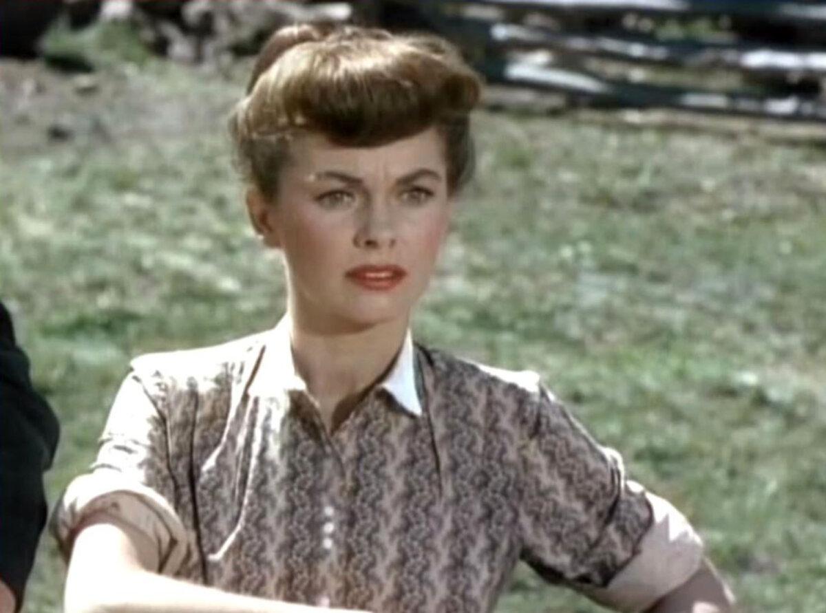 Jen Strobie (Joanne Dru) starts to realize there’s more to her husband than meets the eye, in “Vengeance Valley.” (Metro-Goldwyn-Mayer)