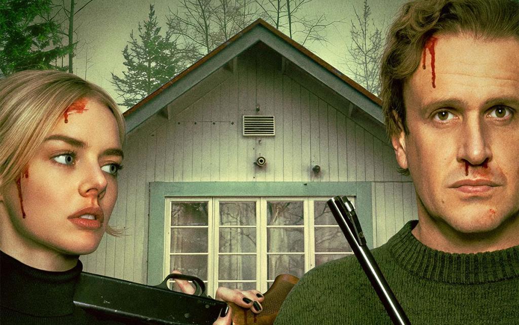 Lisa (Samara Weaving) and Dan (Jason Segel) are a married couple, in "Over Your Dead Body."