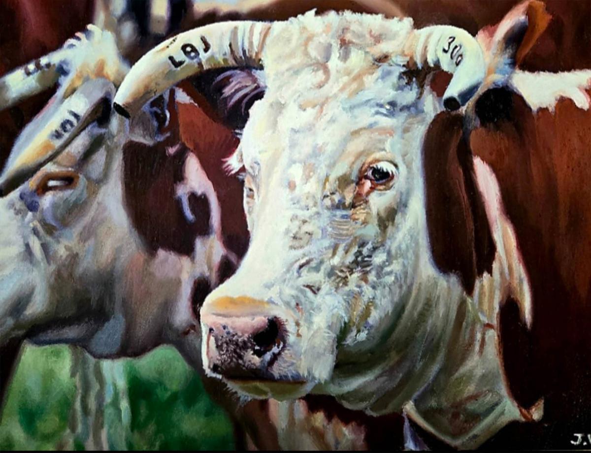 用壓克力(Acrylic)顏料繪製的牛。(Joshua Washington提供)
