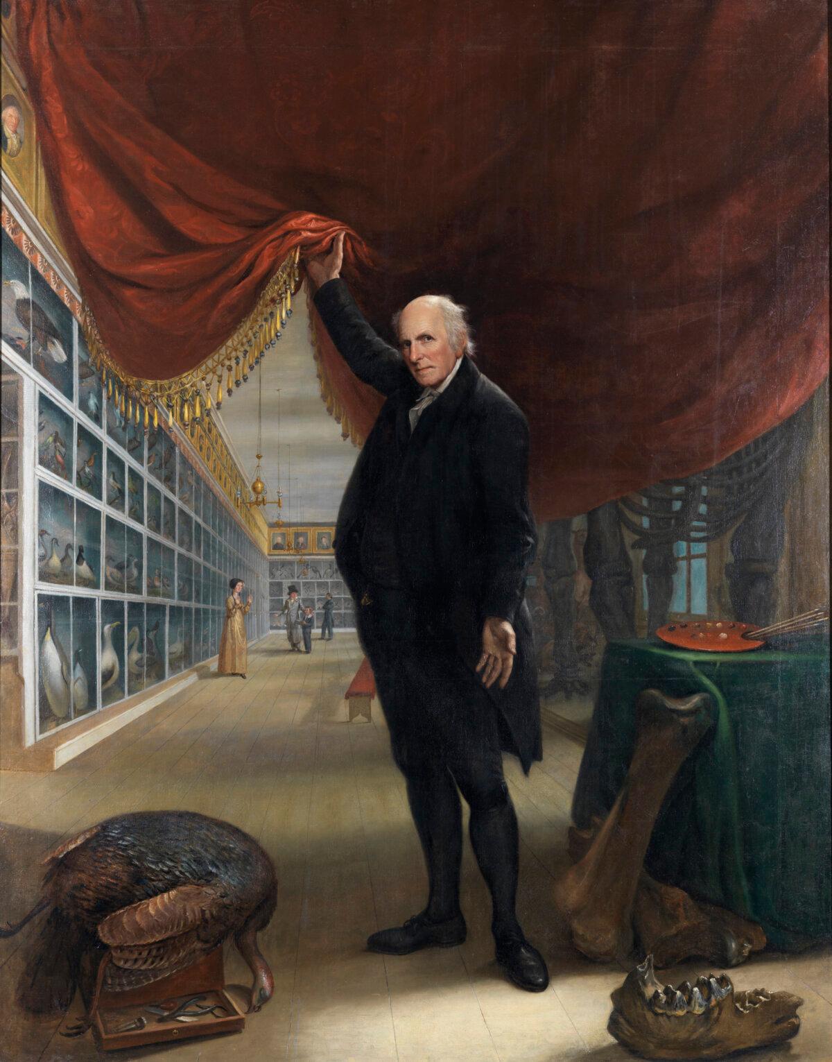 《藝術家在其博物館》(The Artist in His Museum),查爾斯‧威爾遜‧皮爾(Charles Willson Peale,1741—1827年)1822年作。布面油畫;264×203公分,莎拉‧哈里森夫人(Sarah Harrison)捐贈,小約瑟夫‧哈里森收藏(The Joseph Harrison, Jr. Collection),費城藝術博物館藏。(費城藝術博物館提供)
