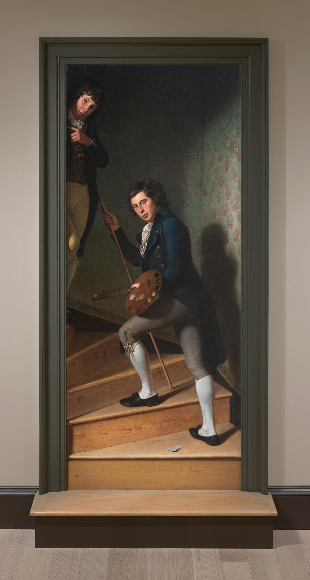 “Staircase Group (Portrait of Raphaelle Peale and Titian Ramsay Peale I),” 1795, by Charles Willson Peale (1741–1827). Oil on canvas; 89 1/2 inches by 39 3/8 inches. The George W. Elkins Collection, 1945; Philadelphia Museum of Art. (Courtesy of Philadelphia Museum of Art)