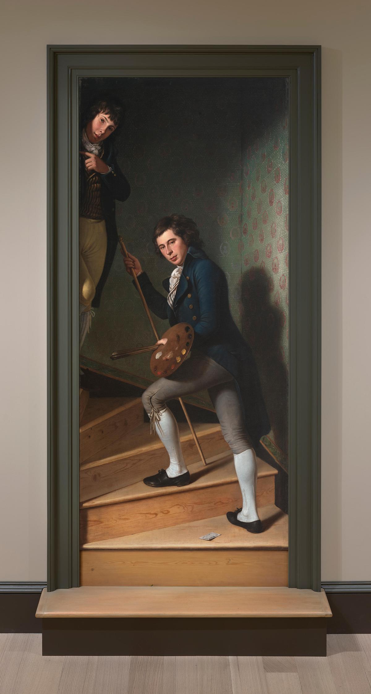“Staircase Group (Portrait of Raphaelle Peale and Titian Ramsay Peale I),” 1795, by Charles Willson Peale. Oil on canvas; 7 foot 5 1/2 inches by 39 3/8 inches. Philadelphia Museum of Art. (Public Domain)