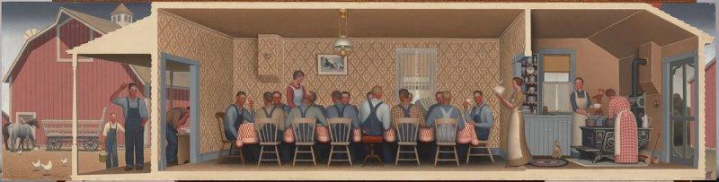 "Dinner for the Threshers." 1934, by Grant Wood. Fine Arts Museums of San Francisco. (Public Domain)