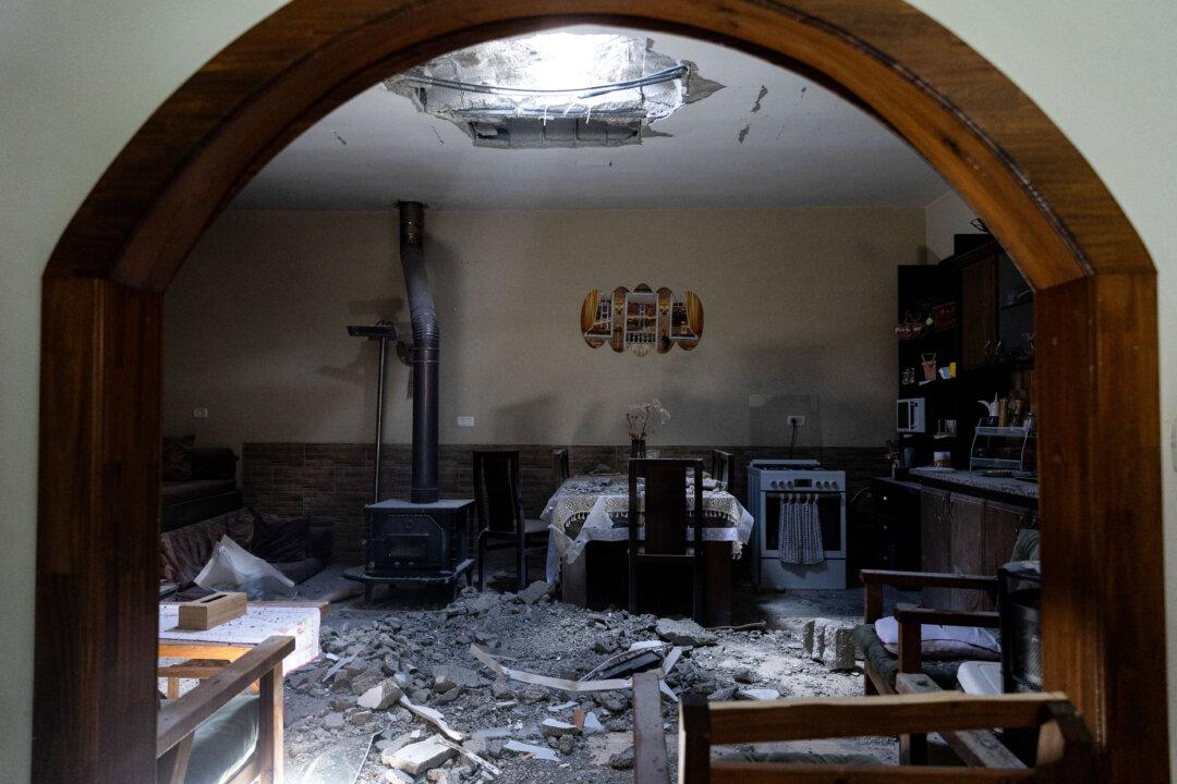 The impact on a house that was hit by part of a ballistic missile launched from Iran in Shefaram, Israel, on March 30, 2026. (Amir Levy/Getty Images)