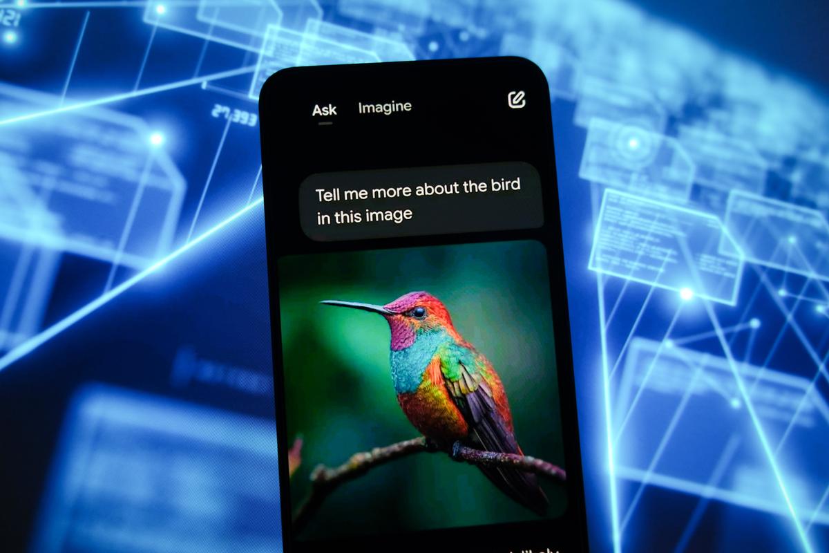 A phone screen shows the Grok AI app in this photo illustration. (Oleksii Pydsosonnii/The Epoch Times)