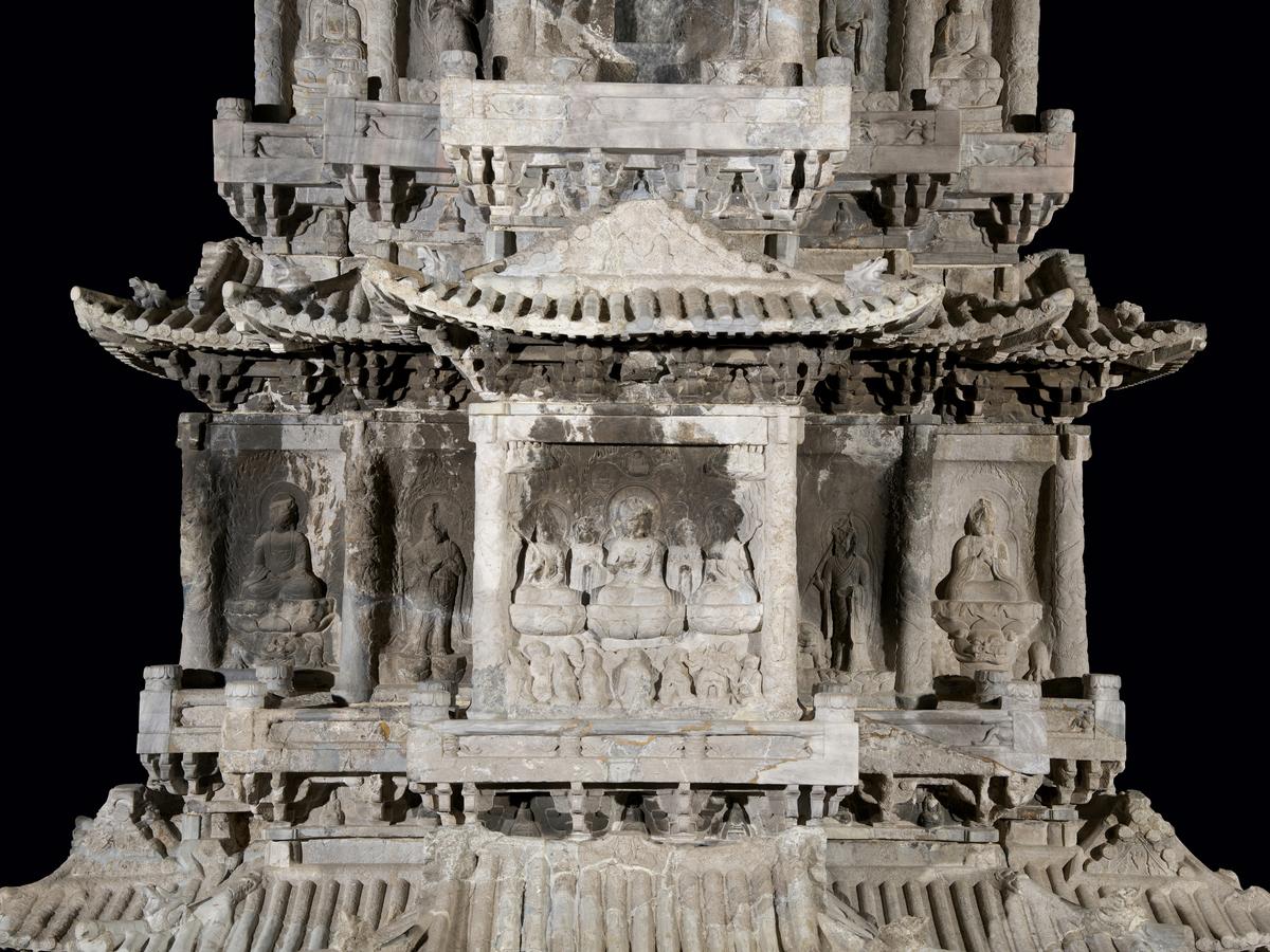 A detail of the ten-story stone pagoda at the site of Gyeongcheonsa Temple in Kaesong, Korea, built in 1348 during the Goryeo Dynasty. (National Museum of Korea)