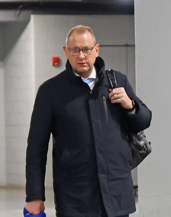 General Manager Brad Treliving of the Toronto Maple Leafs arrives for a game against the New York Islanders at UBS Arena in Elmont, N.Y., on Dec. 11, 2023. (Bruce Bennett/Getty Images)